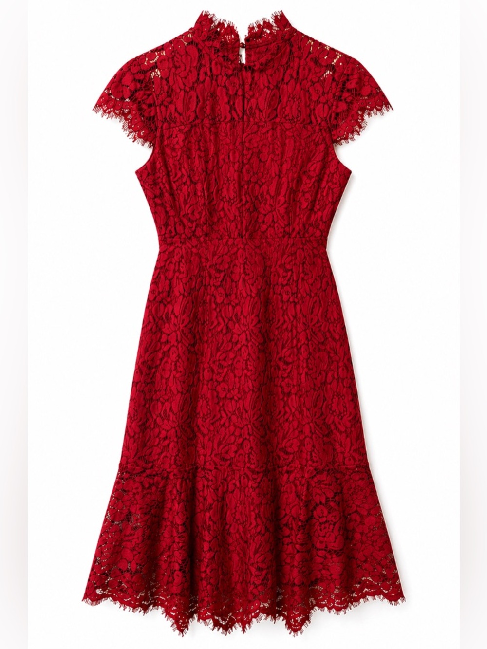 Zesica Red Lace Dress with Cap Sleeves